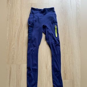 Fabletics Blue with accent green zipper leggings